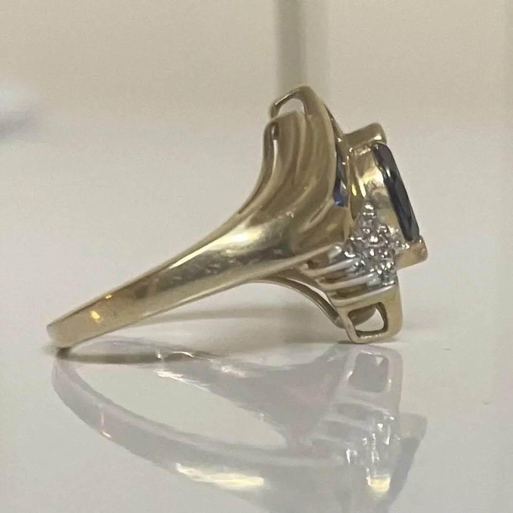 10k Gold Sapphire Ring With Diamonds - Picture 2 of 2